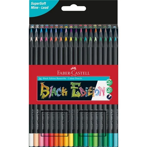 مداد رنگی 36 رنگ فابرکاستل بدنه مشکی مدل Black Edition جعبه مقوایی