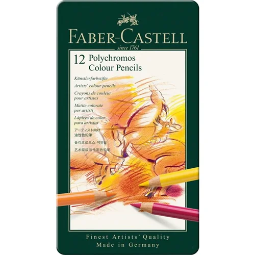مداد رنگی پلی کروم فابر کاستل Polychromos 12 رنگ جعبه فلزی