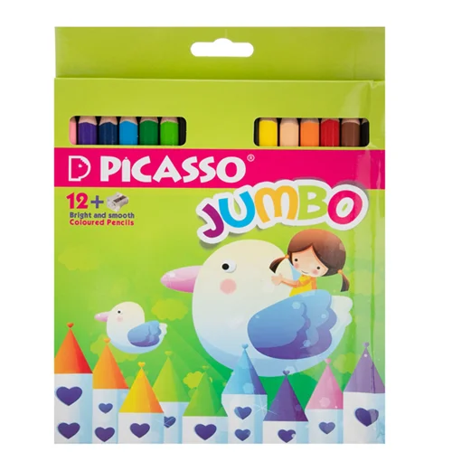 مداد رنگی 12 رنگ پیکاسو مدل jumbo کد469 به همراه تراش